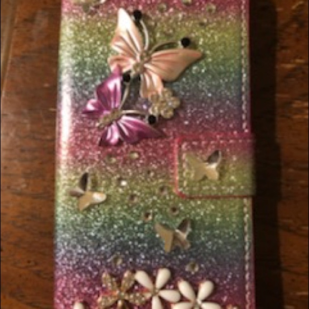 Rainbow BLING cell phone wallet case for iPhone 8
